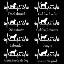 Assorted Dog Heartbeat Lifeline with Paws Vinyl Decal-Choose Your Color