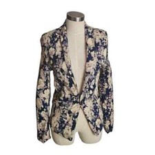 Small Blue and Cream Detail Floral Blazer Jacket
