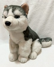 Aurora World Realistic Sitting Siberian Husky 14" Plush Toy Dog Alaskan Malamute