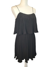 Women Small Black Dress She + Sky Pleated Layered Elastic Spaghetti Strap NWT