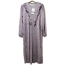 ZARA Polka Dot Lavender Victorian Ruffles MIDI dress NWT Long Puffy Sleeve Sm