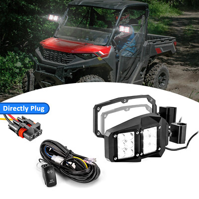 Flat Side Rear View Mirror w/LED Side Light Wire Kit Fit Polaris General XP 1000
