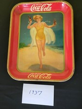 Vintage 1937 Running Girl Coca-Cola Serving Tray Yellow Bathing Suit On Beach