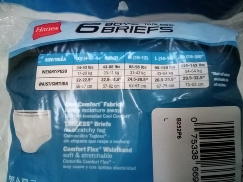 Hanes Boys Comfortsoft White Tagless Briefs Size L14-16 6 pair NEW Set Of 2 = 12 - Picture 3 of 3