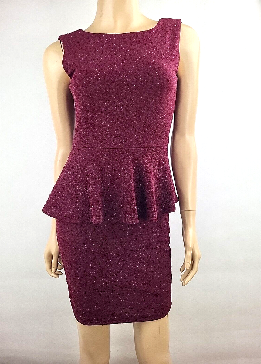 Emerald Sundae Women's Formal Burgundy Low Back Glitter Mini Dress Size Small