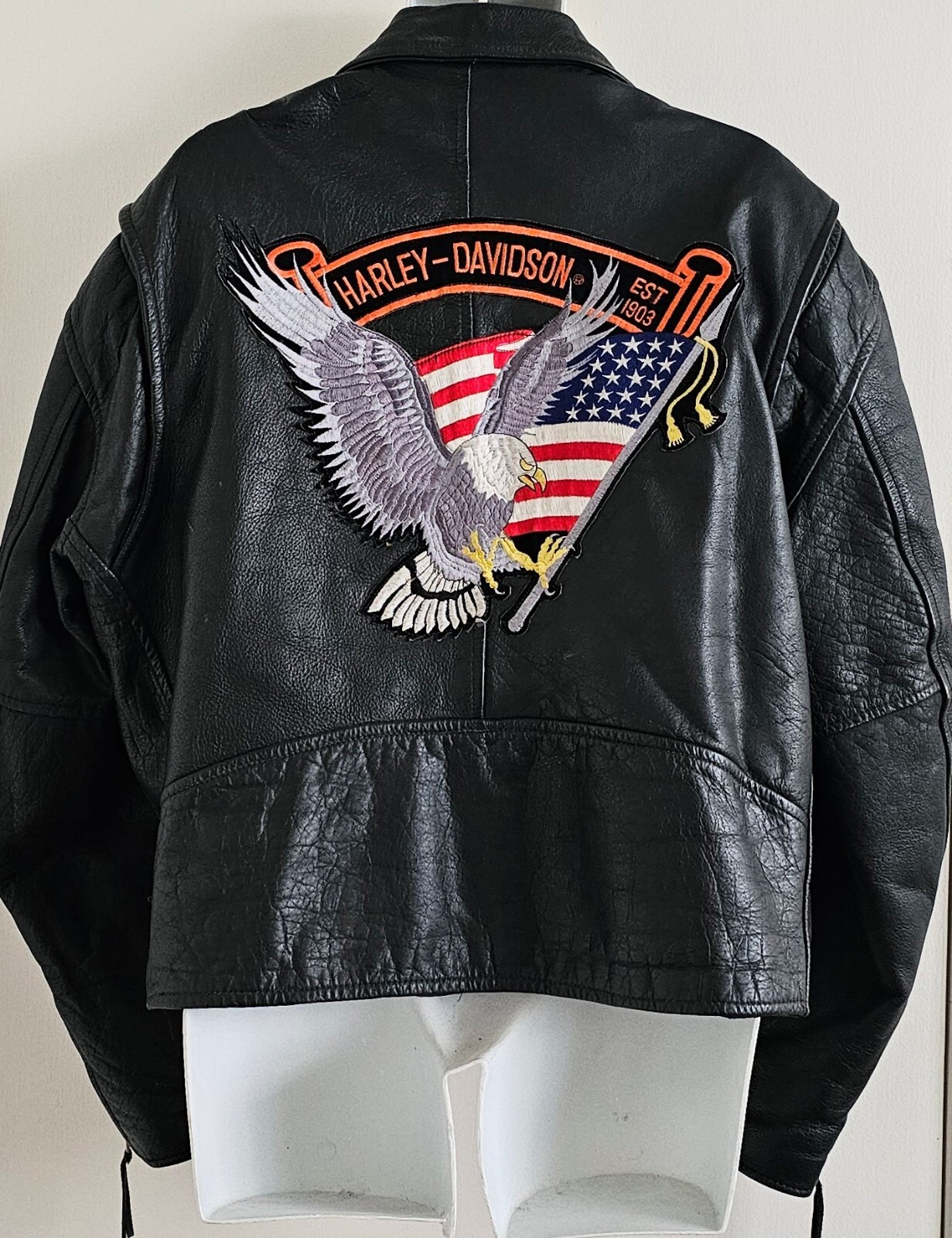 Harley-Davidson Biker Vintage Leather Jacket Patch Zippers Men's