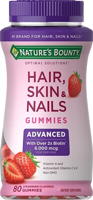 High Potency Hair Skin & Nails Gummies 6000mcg 2 x Biotin Vitamin C, E  80 Count
