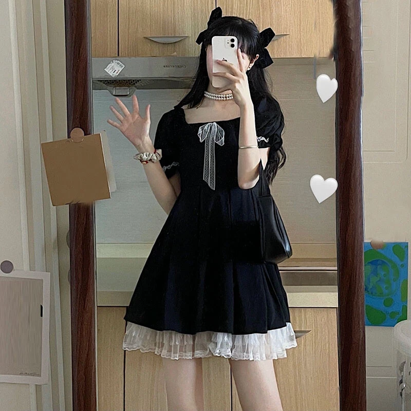 Japanese Sweet Girls A-Line Dress Lolita Short Sleeve Students Summer Cute  Dress | eBay