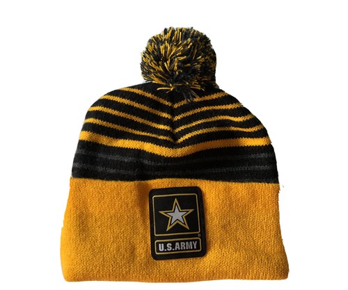 ARMY POM POM KNIT BEANIE CAP Unisex EUC 
