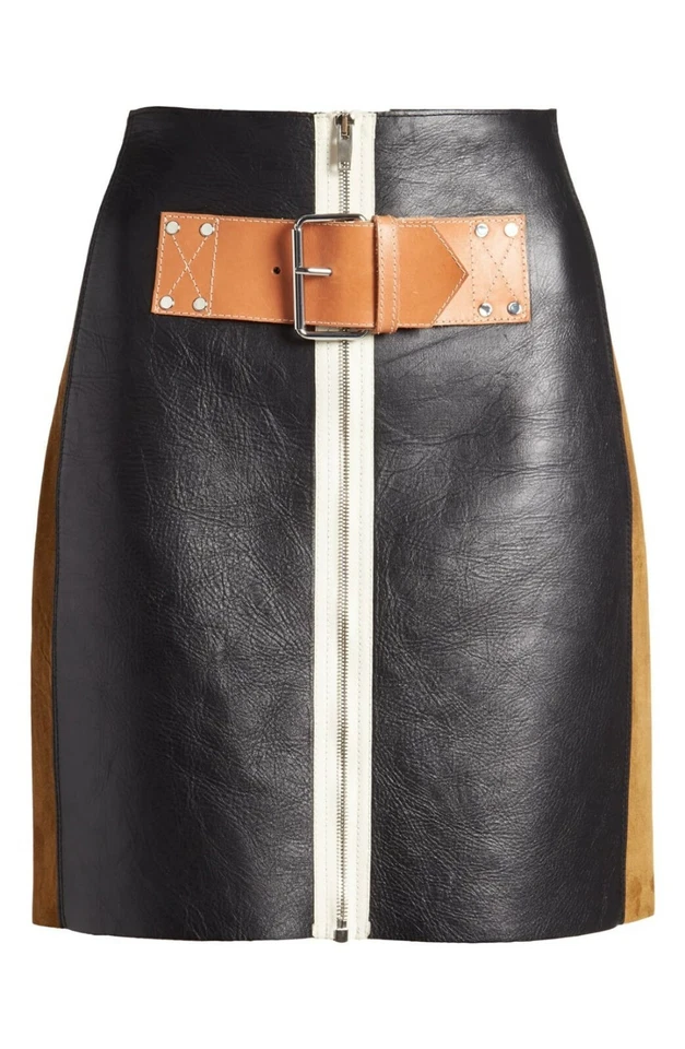 New Alexander Wang Belt Detail Patchwork Leather Suede Skirt Sz 10 Org $1,159  - Image 2 of 4