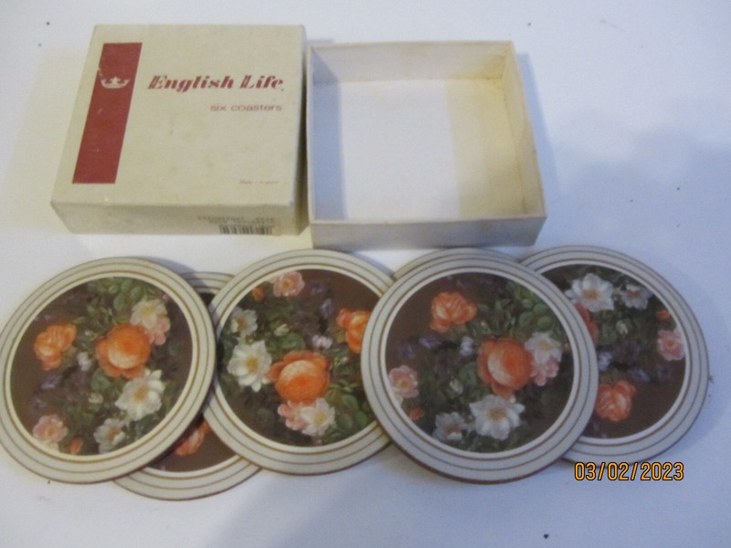 VINTAGE English Life Round Coasters Set (6) Classical Rose 4" Diameter