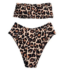 Women s Leopard Cheetah Animal Print Bandeau High Waist Bikini Size S