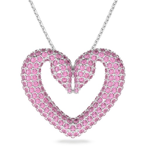 NUOVA SWAROVSKI Sublima Cuore Cigno Rodiato Una Rosa Collana Ciondolo Cuore - Foto 4 di 5