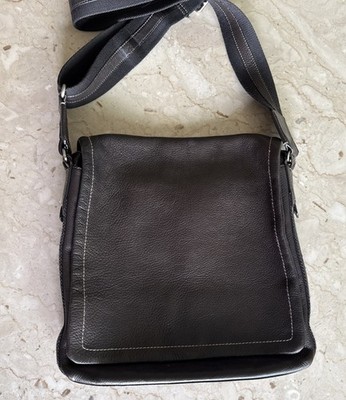 Levenger Pebbled Leather Messenger Bag Mocha Brown Laptop Tablet Crossbody