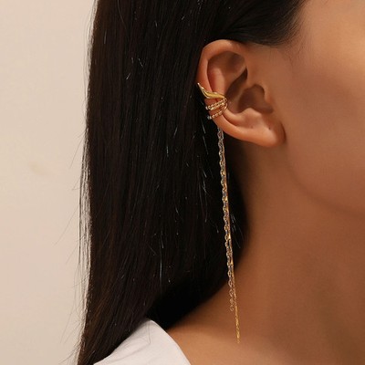 Tassel Ear Cuff Earrings Gold Tone Elf Clip No Piercing Cartilage Jewelry 1 Pc