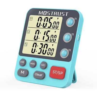 Küchentimer Digital 3 Kanäle Großes Display Lauter Alarm Magnetisch Blau