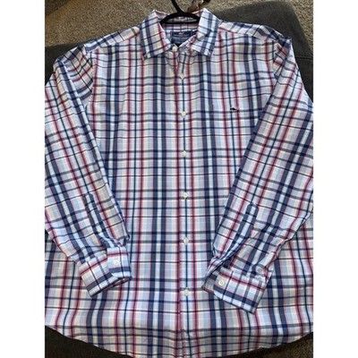 Vineyard Vines Mens XL Classic Fit Tucker Shirt Blue Red Plaid Button Down Whale