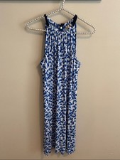 Michael Kors Halter Dress Blue White Ikat Abstract Print Stretch Womens Sz M