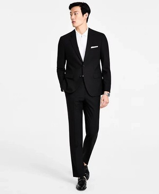$595 Hugo Boss Men's Black Modern Fit Solid Wool Blend Suit 44 R 37 33 ede0725a
