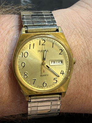 #ad #ad Pulsar Quartz Watch Mens Day Date Gold Tone New Battery Runs Great $29.99