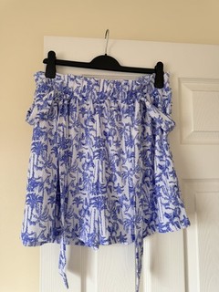 Ladies Blue & White Belted Print Shorts By Pep & Co Size L 16/18