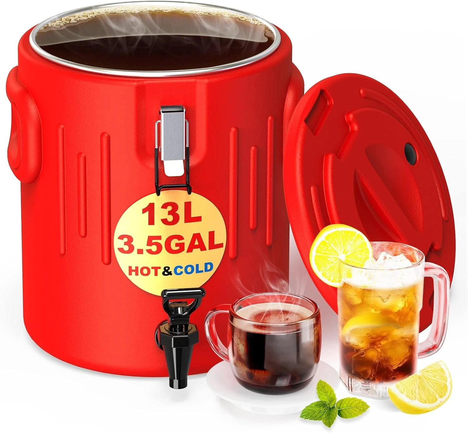 Insulated Beverage Dispenser 3.5 Gallon- Ice & Hot Drink Dispenser W/ 304