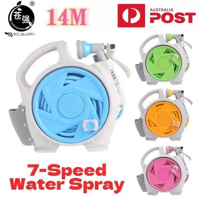 Water Hose Reel Garden Pati Retractable Auto Rewind Pipe Nozzle Clean Tools 14M