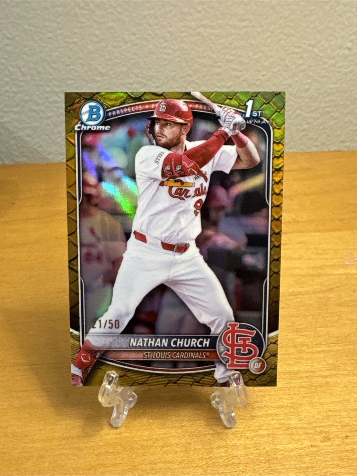 2025 Bowman Chrome Gold Reptilian Refractor Nathan Church /50 #BCP-192 Cardinals