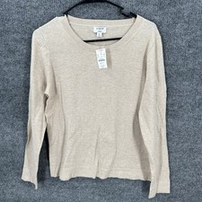 J Crew Women  s Teddie Cotton Long Sleeve Sweater Sz M Beige Basic Neutral NEW
