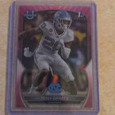 Topps 2022 Bowman University Chrome Tony Grimes Pink Parallel #75 Football Card