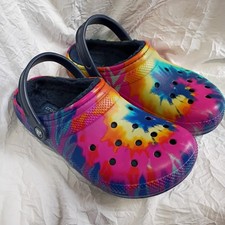 Crocs Unisex Original Lined Clogs Size 6 Men's 8 Women's Tie Dye Rainbow