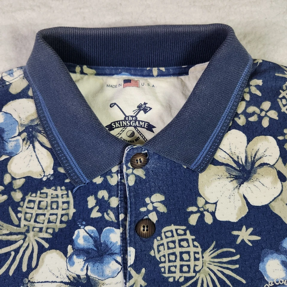 Polo de golf hawaiano The Skins Game vintage para hombre XL azul floral hecho en EE. UU. Foto 3 de 4