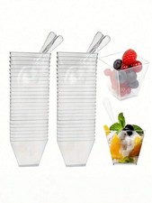 50pcs Disposable Party Small Plastic Ice Cream Dessert Cups with Lids and Spoons