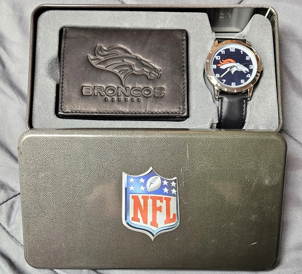 Denver Broncos NFL Reloj Negro Y Billetera Set de Regalo - Juego de Regalo Marrón Para Hombre Foto 2 de 3