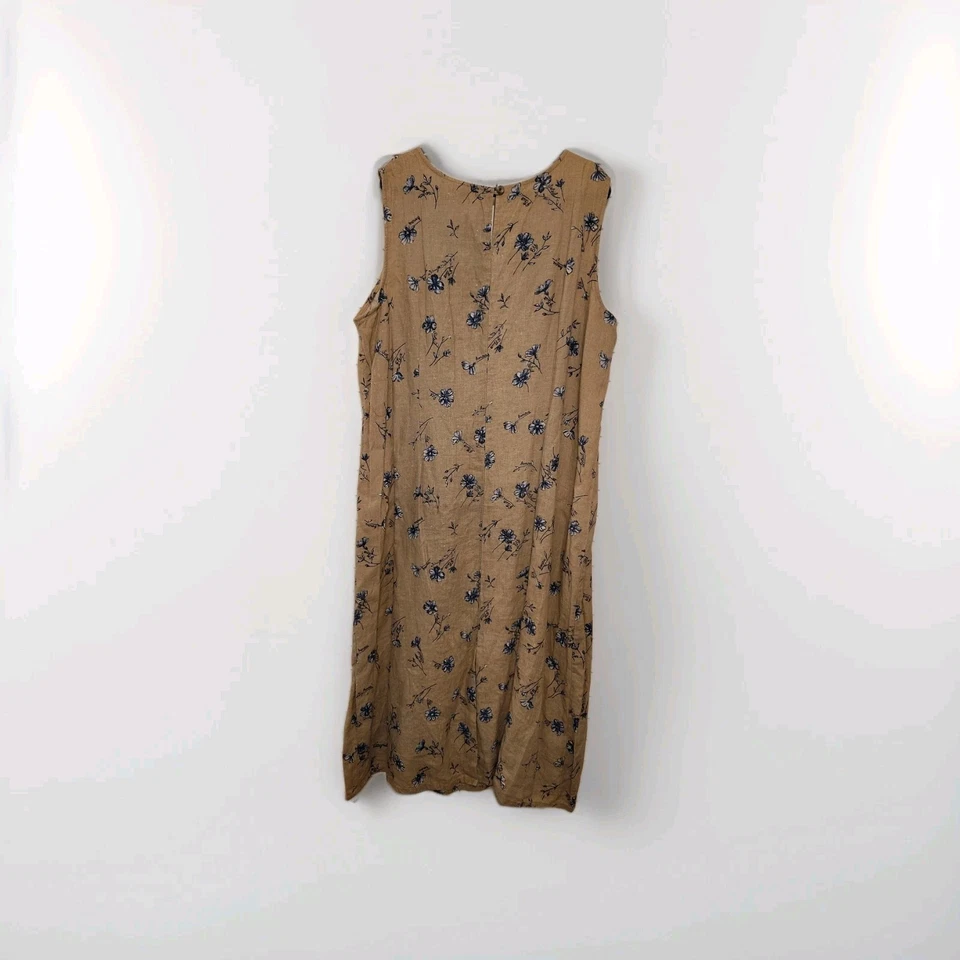 Vestido Studio Ease Bronceado Con Estampado Floral 55 Pulgadas Largo Lino Talla 24 (203) Foto 2 de 3