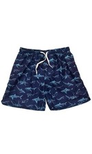 Old Navy Boy's Navy Blue Shark Print Swim Trunks with Liner Size Medium