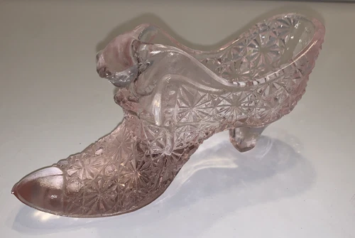 Vintage Fenton Cat Head Pink Clear Glass Victorian Slipper Shoe