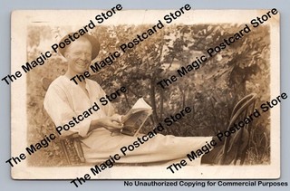 Happy Smiling Man Reading Magazine Outside RPPC Las Vegas Nevada Photo 1914