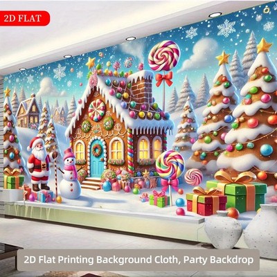 1pc Extra Large Gingerbread House & Winter Wonderland Backdrop with Candy Canes,