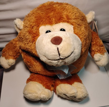 Walmart 11" Golden Brown Monkey blue bow very soft kids stuffed animal New VGT