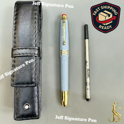 Meisterstuck 163 Light Blue/Gold Trim w/  Leather Rollerball Pen Case, Rare