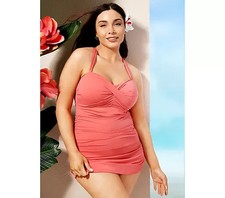 Jantzen Vamp Swim Dress with Removable Straps-Coral-Reg 12-NEW-A489055