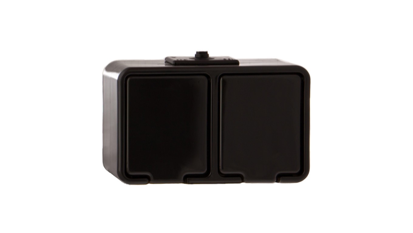 Airtight Double Socket with/u 16A IP44 Black Cedar NT230H05
