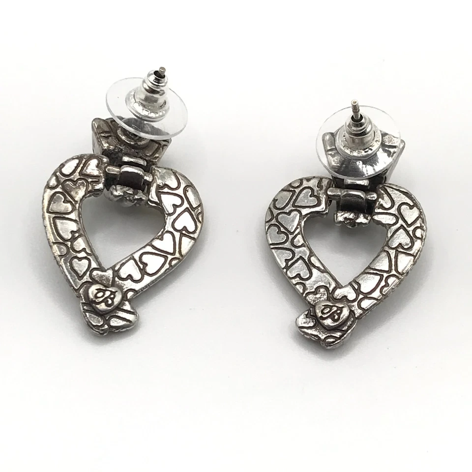 Pendientes Brighton colgantes corazón abierto perforado placa de oro y plata occidental Foto 4 de 4