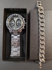 Geneva Men's Silver Watch With Dark Gray Dial And Silver Bracelet