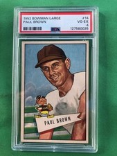 1952 BOWMAN LARGE FOOTBALL #14 PAUL BROWN ROOKIE CARD VG-EX PSA 4. rookie card picture
