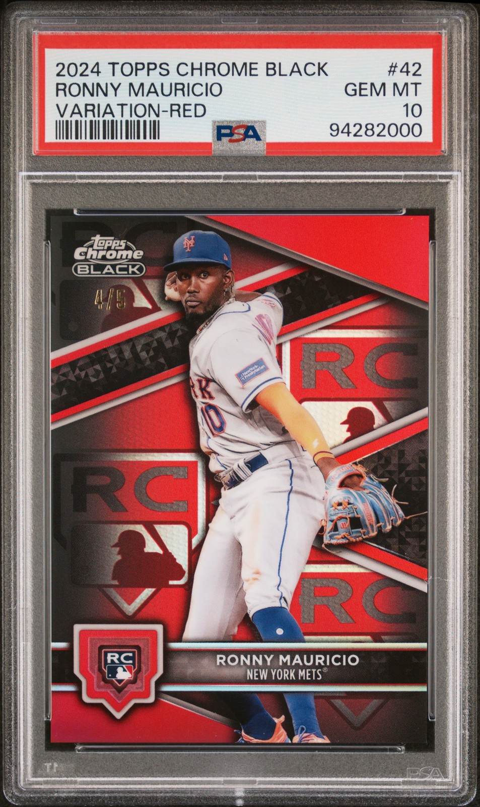 2024 Topps Chrome Black #42 Ronny Mauricio Variation Red Ref PSA 10 #/5