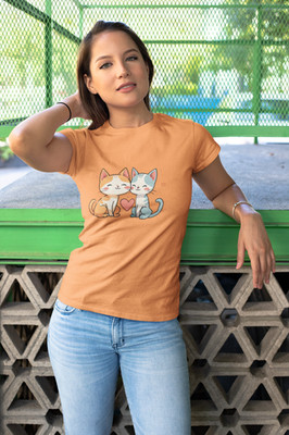 Best Buds Besties Cute Kissing Cats Heart T-shirt | Cat Couple Tee