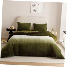Green  White Velvet Gradient Comforter Set - Queen Size, Olive  Army Green