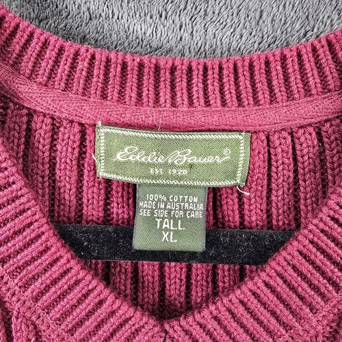 Eddie Bauer Ribbed Sweater Mens XLT Burgundy Long Sleeve Heavy Made In Australia - Picture 2 of 6
